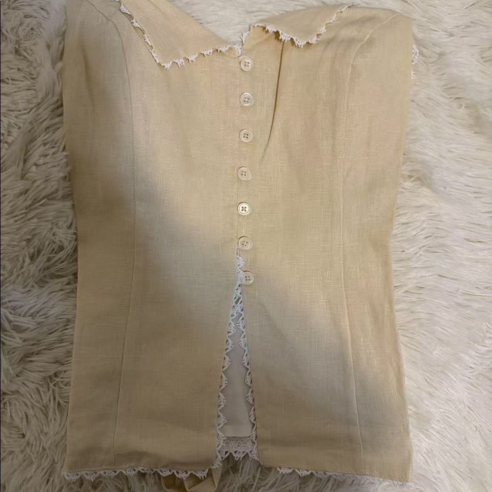 Reformation Viola Linen Top Sugar - Picture 6 of 8